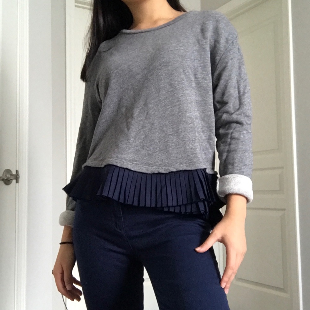 JCrew Ruffle Gray Sweater - Picture 1 of 6